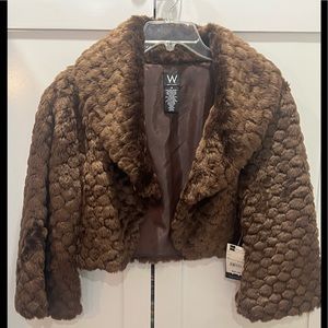 Womens W new crop brown Faux Fur jacket in size 14
